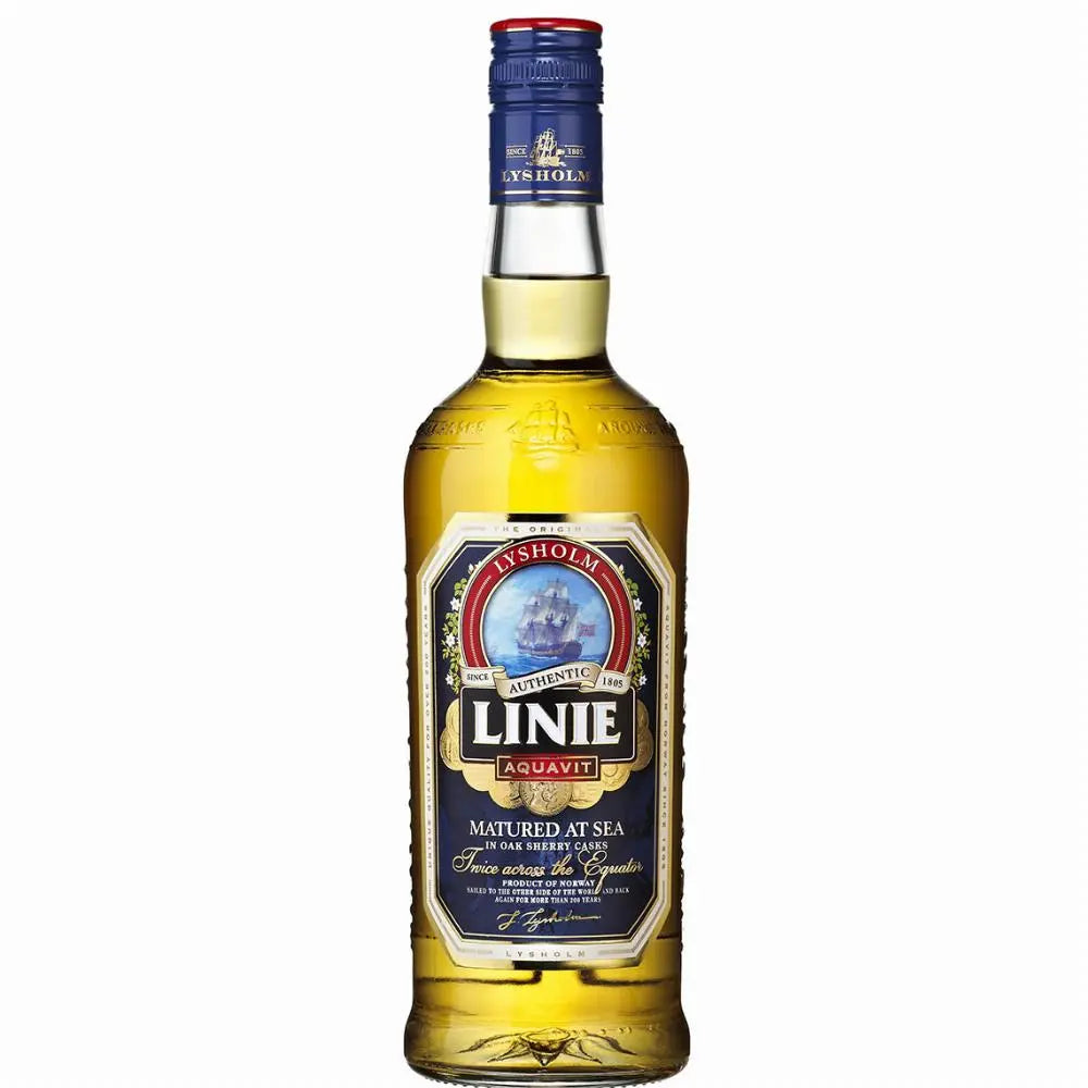 Lysholm's Linie Aquavit 80 Proof Oak Matured Twice Across the Equator Norway 700ml