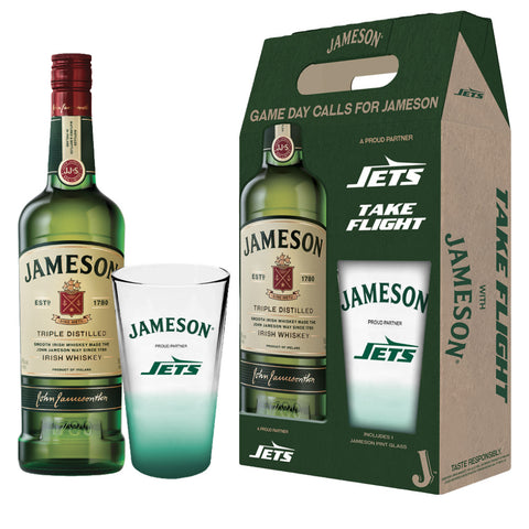 Jameson Irish Whiskey New York Jets w/custom print glass 750ml