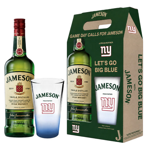 Jameson Irish Whiskey New York Giants w/custom print glass 750ml